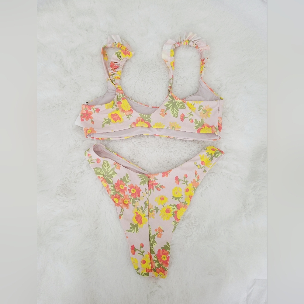 🍹AERIE RUFFLE SCOOP BIKINI TOP SIZE L & BOTTOM SIZE M - Picture 3 of 15